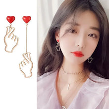 Load image into Gallery viewer, Heart Studs, Heart Dangle Earrings, Drop Heart Earrings, Earrings for women, Drop Earrings, heart earrings, Chic earrings for women, Statement earrings, everyday jewelry, Modern fashion earrings, Elegant jewelry for women, Fun fashion jewelry, Womenās statement earrings.