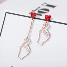 Load image into Gallery viewer, Heart Studs, Heart Dangle Earrings, Drop Heart Earrings, Earrings for women, Drop Earrings, heart earrings, dangle heart shaped earrings, womens fashion jewelry, heart drop earrings, long earrings, party wear earrings, Asymmetric earrings for women, Womenās statement earrings, Quirky jewelry, modern fashion earrings,  Chic statement jewelry, Unique womenās earrings.