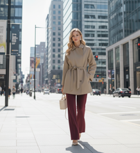 Load image into Gallery viewer, Oversized trench coat women, comfortable oversized short trench for all day wear, TikTok viral short trench coat 2025 look, belted trench coat, fall trench coat outfit women, beige trench coat women.