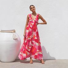 Load image into Gallery viewer, summer floral maxi sundress, floral maxi dress, flowy maxi dress, long maxi dress, ruffle maxi dress, maxi sundress, flowy maxi sundress, boho maxi dress, Best summer dresses for women US, Vacation dress USA, beachwear dress for women.