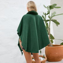 Load image into Gallery viewer, cape shawl, cape poncho, oversized fur cape, womens winter clothing, fur trim cape shawl, fur cape, sweater top, poncho sweater, cape coat women, oversized knit cape, poncho cardigan, stylish winter coats for women, fur cape, fur collar cardigan, fur collar sweater, poncho shawl, fashionable women's outerwear.