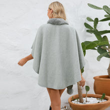 Load image into Gallery viewer, cape shawl, cape poncho, oversized fur cape, womens winter clothing, fur trim cape shawl, fur cape, sweater top, poncho sweater, cape coat women, oversized knit cape, poncho cardigan, stylish winter coats for women, fur cape, fur collar cardigan, fur collar sweater, poncho shawl, fashionable women's outerwear.