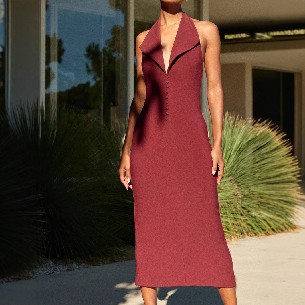 open lace back dress Buy Halterneck Backless Midi Dress, Burgundy / S Online At SR Store