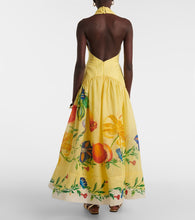 Load image into Gallery viewer, Halterneck Floral Maxi Dress, Summer Backless Dress, retro floral dress, cute floral dress, flower maxi dresses, halter floral dress. yellow flower dress, hawaiian floral dress, tropical floral dress