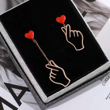 Load image into Gallery viewer, Heart Studs, Heart Dangle Earrings, Drop Heart Earrings, Earrings for women, Drop Earrings, heart earrings, dangle heart shaped earrings, womens fashion jewelry, Asymmetric earrings for women, Quirky earrings for women, Chic earrings for women, Statement earrings, everyday jewelry, Modern fashion earrings.