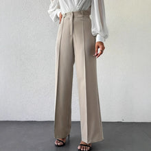 Load image into Gallery viewer, Tailored column wide-leg trousers for women, high waist neutral beige office pants, business casual French minimalist travel wardrobe essential.