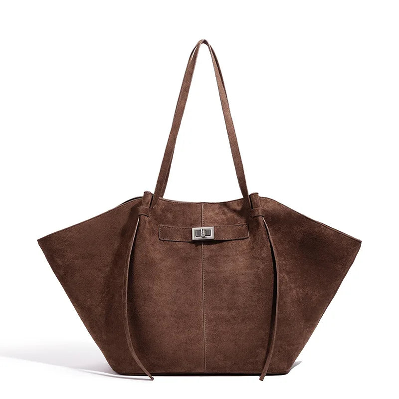 luxury tote bag women, luxury tote bag for work and travel, chocolate brown faux suede tote bag women, a structured tote bag designed as a work tote bag women use for office outfits, business casual structured bag for women, oversized structured tote for fall outfits, affordable luxury tote women, business tote bag women, oversized bag fall capsule.