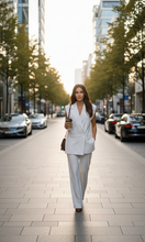 Load image into Gallery viewer, office wear pantsuit, women's pantsuit, women's office wear, business casual suit women, two piece pant set, suit jacket, co ord sets, trouser pant suit, Women's Blazer, modern blazer,  Plus size pantsuit, sleeveless blazer set.