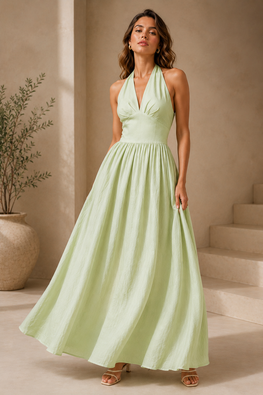 Blair Summer Open Back Halter Maxi Dress | Deep V Tie Back A-Line Elegant Halter Vacation & Wedding Guest Dress Own Your Drama Blair Summer Open Back Halter Maxi Dress | Deep V Tie Back A-Line Elegant Halter Vacation & Wedding Guest Dress Own Your Drama