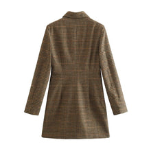 Load image into Gallery viewer, Brittany Camel Plaid Blazer Mini Dress for Women | Double-Breasted Houndstooth Blazer Dress| Classy Fall Outfit Blazer