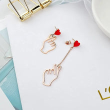 Load image into Gallery viewer, Heart Studs, Heart Dangle Earrings, Drop Heart Earrings, Earrings for women, Modern fashion earrings, Elegant jewelry for women,  dangle heart shaped earrings, womens fashion jewelry, heart drop earrings, korean finger heart earrings jewelry earrings,  dangle heart shaped earrings, womens fashion jewelry, heart drop earrings, korean finger heart earrings jewelry earrings, studs, playful earrings.