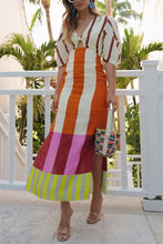 Load image into Gallery viewer, vacation maxi dress, party maxi dress, beach brunch maxi dress, boho maxi dress, knotted bust maxi dress, vertical stripe maxi dress, puff sleeve maxi dress, relaxed fit boho midi dress.