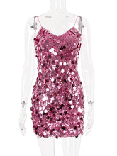 Load image into Gallery viewer, Glitz & Bliss Pink Sequin Mini Party Dress | Pink Sparkly Dress | Shift Glitter Dress | Cocktail Dresses