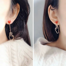 Load image into Gallery viewer, Heart Studs, Heart Dangle Earrings, Drop Heart Earrings, Earrings for women, Asymmetric earrings for women, Quirky earrings for women, Chic earrings for women, Statement earrings, everyday jewelry, Modern fashion earrings, Elegant jewelry for women, Fun fashion jewelry, Womenās statement earrings.