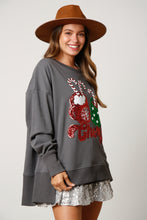 Load image into Gallery viewer, womens sequin sweatshirt, Sparkly top, womens jumper, christmas sweatshirt, holiday sweater, christmas jumper, cute sweatshirt, Women's Winter clothing, Womens Crew Neck Sweater, Sweater Top, Holiday Sweater, pink sweater, sweater top, colorblock, women's winter holiday crew neck jumper, sequin christmas sweatshirt, sequin top, grey sequin top, women's crew neck sweatshirt.
