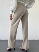 Load image into Gallery viewer, High waist column pants wide-leg tailored trousers for women, chic office outfit, French minimalist travel essential, neutral beige workwear.