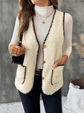 Load image into Gallery viewer, Chic women’s sherpa fleece vest as layering vest women essential, work vest outfit women style with trousers, brunch outfit vest, and tailored vest women office layering for fall outfits, brunch outfit vest, women’s vest with pockets.