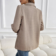 Load image into Gallery viewer, wrinkle free plaid blazer women, travel plaid blazer for women, plaid blazer for petites/plus size, affordable double breasted plaid blazer, quiet luxury plaid blazer.