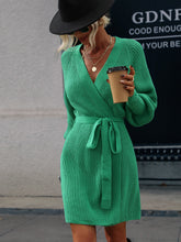 Load image into Gallery viewer, Sweater Dress, Short sweater dress, Bodycon Sweater Dress, Mini Sweater Dress, Spring Sweater Dress, Cable Knit Bodycon Dress, cute new years eve outfits, plunging v neck dress, sweater tops for women, cable knit jumper womens, green knitted jumper, holiday sweaters womens, green cable knit jumper, green v neck jumper for women, womens jumper dress.