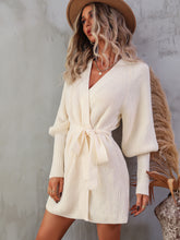 Load image into Gallery viewer, Sweater Dress, Short sweater dress, Bodycon Sweater Dress, Mini Sweater Dress, Spring Sweater Dress, Cable Knit Bodycon Dress, cute new years eve outfits, plunging v neck dress, sweater tops for women, cable knit jumper womens, white knitted jumper