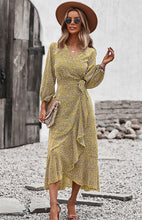 Load image into Gallery viewer, Floral Wrap Maxi Dress, Long Maxi dress, Maxi formal Dresses & Gowns, ruffled maxi dress, cute winter brunch outfits, tiered ruffle dress, ruffle maxi dress, long maxi dress, lace long sleeve maxi dress formal, fall flowy maxi dress, venus lace up ruffle maxi dress, blush tulle maxi dress, floral long beach dress, tie waist smock dress, holiday smock dress, boho split maxi dress, vestidos, boho holiday dress, elegant bohemian floral maxi dress, one piece long maxi dress, maxi long dress for women sexy.