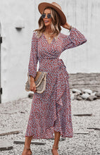 Load image into Gallery viewer, Floral Wrap Maxi Dress, Long Maxi dress, Maxi formal Dresses & Gowns, ruffled maxi dress, cute winter brunch outfits, tiered ruffle dress, venus lace up ruffle maxi dress, blush tulle maxi dress, floral long beach dress, tie waist smock dress, holiday smock dress, boho split maxi dress, vestidos, boho holiday dress, vestidos, maxi long dress women sexy.