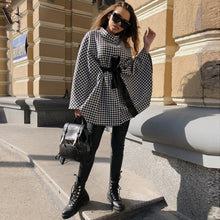 Load image into Gallery viewer, Mock Neck Top, Sweater top, mock turtleneck top, houndstooth sweater, holiday sweaters womens, trendy plus size coats, women’s wool costs and jackets, women’s winter coats & jackets, womens plaid jumper,  womens outdoor coat, ladies wool jumpers, funky coats, wool jumpers women's.