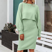 Load image into Gallery viewer, Knitted Sweater Dress, Two Piece Sweater Dress Set, Crop Pullover, Co-ord for women, Two-Piece Outfit Set, light green sweater dress, Two piece Sweater Dress, Knitted Co-ord Set, bodycon sweater dress.