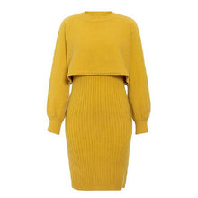 Load image into Gallery viewer, Knitted Sweater Dress, Two Piece Sweater Dress Set, Crop Pullover, Co-ord for women, Two-Piece Outfit Set, yellow sweater dress, Two piece Sweater Dress, Knitted Co-ord Set. crop pullover sweater dress, bodycon sweater dress.
