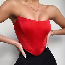 Load image into Gallery viewer, Off Shoulder Corset Top,Satin Corset Top, Crop top Bustier,red corset top, Corset Top, Bralette Top, Tube top Corset. Satin Corset Top