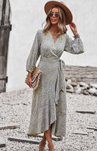 Load image into Gallery viewer, Floral Wrap Maxi Dress, Long Maxi dress, Maxi formal Dresses & Gowns, ruffled maxi dress, cute winter brunch outfits, tiered ruffle dress, ruffle maxi dress, long maxi dress, lace long sleeve maxi dress formal, fall flowy maxi dress, venus lace up ruffle maxi dress, blush tulle maxi dress, floral long beach dress, tie waist smock dress,