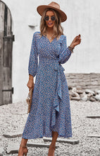 Load image into Gallery viewer, Floral Wrap Maxi Dress, Long Maxi dress, Maxi formal Dresses & Gowns, ruffled maxi dress, cute winter brunch outfits, tiered ruffle dress, fall flowy maxi dress, stylish frock dress, casual Friday outfits, tie waist smock dress, elegant bohemian floral maxi dress, one piece long maxi dress, maxi long dress for women sexy
