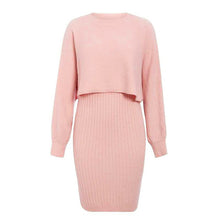 Load image into Gallery viewer, Knitted Sweater Dress, Two Piece Sweater Dress Set, Crop Pullover, Co-ord for women, Two-Piece Outfit Set, light pink sweater dress, Two piece Sweater Dress, Knitted Co-ord Set,  bodycon sweater dress.