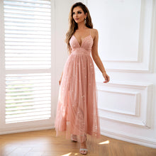 Load image into Gallery viewer, Sequin mesh maxi party dress, Pink sequin dress, Pink tulle dress, Lace Dress, Sequin gown, Pink sparkly dress, High slit maxi sequin dress, Glitter dress, Christmas party wear, sparkly nye outfit, Sequin Party dress, pink corset dress, corset sequin dress, corset top dress, tulle dress, pink mesh dress, backless maxi dress, pink glitter dress, christmas party wear, sparkly nye outfit, forever 21 nye dresses, dequin party dress, pink tulle lace dress, criss cross backless maxi dress.