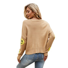 Load image into Gallery viewer, brown knitted sweater, dark brown knitted jumper, green sweater cardigan, green knitted sweater, green knitted jumper, green knit jumpers women, forest green knit jumper, emerald green ladies cardigan, green yellow cardigan, army green cable knit sweater, Smiley Sweater,Scoop Neck Sweater Top,Sweater shirts for ladies,womens wool jumper, wool jumper womens, best fall sweaters, women's winter coats and jackets,