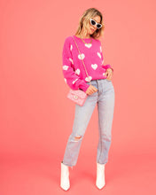 Load image into Gallery viewer, women's winter holiday crew neck sweater, pink sweater, sweater top, colorblock sweater, Womens Ugly Christmas Sweater, cute xmas outfits, womens jumper, pink jumper