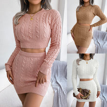 Load image into Gallery viewer, Two Piece Sweater Dress, Knitted Co-ord Set, Knotted co ord, Two piece sweater skirt set, Two-Piece Outfit Set, Slinky Co-ord, Two piece Sweater Dress, Knitted Co-ord Set, Co-ord for women,  Crop Top and Mini Skirt co-ord, Knitted Co-ord Set, bodycon sweater dress,