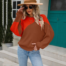 Load image into Gallery viewer, Colorblock sweater, Womens winter jumpers, crew neck sweater top, batwing sleeves sweater, womens wool jumper, sweater tops for leggings, sweater pullover, women oversized pullover, women pullover sweater, chunky cardigan, wool knitwear, holiday sweaters womens, ladies wool jumpers, women knitted sweater, womens wool coats & jackets, pink sweater top, brown color block cardigan, color block amazon cardigan