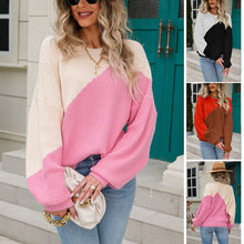 Load image into Gallery viewer, Colorblock sweater, Womens winter jumpers, crew neck sweater top, batwing sleeves sweater, womens wool jumper, sweater tops for leggings, sweater pullover, women oversized pullover, women pullover sweater, chunky cardigan, wool knitwear, holiday sweaters womens, ladies wool jumpers, women knitted sweater, womens wool coats & jackets, pink sweater top, brown color block cardigan, color block amazon cardigan, amazon colorblock sweater, womens color block sweater.
