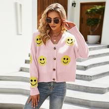 Load image into Gallery viewer, Smiley Sweater, knit button front cardigan, croptop and jumper, Scoop Neck Sweater Top,Sweater shirts for ladies,womens wool jumper, wool jumper womens, best fall sweaters, women's winter coats and jackets, knitted ladies vest, pink sweater top, fall sweater vests, best wool jumpers,