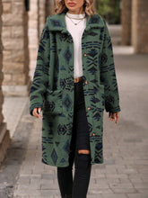 Load image into Gallery viewer, Aztec print women's long line coat, Long Overcoat,  Women's outerwear, women's overcoat, women's coats & jackets, long parka coat, trench coat women, womens winter clothing, womens dressy winter coats, women's plus size coats, plus size parka coat, plus size parka, womens outdoor coat, womens long parka coat, black friday coat sale.