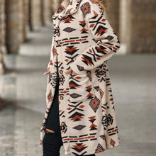 Load image into Gallery viewer, Aztec print women's long line coat, Long Overcoat,  Women's outerwear, women's overcoat, women's coats & jackets, long parka coat, trench coat women, womens winter clothing, womens dressy winter coats, women's plus size coats, plus size parka coat, plus size parka, womens outdoor coat, womens long parka coat, black friday coat sale.