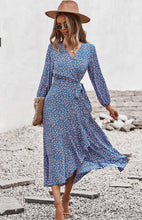 Load image into Gallery viewer, Floral Wrap Maxi Dress, Long Maxi dress, Maxi formal Dresses & Gowns, ruffled maxi dress, cute winter brunch outfits, tiered ruffle dress, ruffle maxi dress, long maxi dress, lace long sleeve maxi dress formal, fall flowy maxi dress, venus lace up ruffle maxi dress, blush tulle maxi dress, floral long beach dress, tie waist smock dress, holiday smock dress, boho split maxi dress, vestidos, boho holiday dress, elegant bohemian floral maxi dress, one piece long maxi dress, maxi long dress for women sexy.