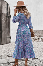 Load image into Gallery viewer, Floral Wrap Maxi Dress, Long Maxi dress, Maxi formal Dresses & Gowns, ruffled maxi dress, cute winter brunch outfits, tiered ruffle dress, venus lace up ruffle maxi dress, blush tulle maxi dress, floral long beach dress, tiewaist smock dress, holiday smock dress, boho split maxi dress, vestidos, boho holiday dress,
