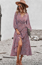 Load image into Gallery viewer, Floral Wrap Maxi Dress, Long Maxi dress, Maxi formal Dresses & Gowns, ruffled maxi dress, cute winter brunch outfits, tiered ruffle dress, ruffle maxi dress, long maxi dress, lace long sleeve maxi dress formal, fall flowy maxi dress, venus lace up ruffle maxi dress, blush tulle maxi dress, floral long beach dress, tie waist smock dress, holiday smock dress, boho split maxi dress, vestidos, boho holiday dress, elegant bohemian floral maxi dress, one piece long maxi dress, maxi long dress for women sexy.