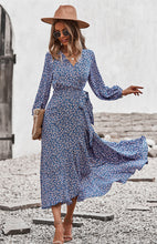 Load image into Gallery viewer, Floral Wrap Maxi Dress, Long Maxi dress, Maxi formal Dresses & Gowns, ruffled maxi dress, cute winter brunch outfits, tiered ruffle dress, ruffle maxi dress, long maxi dress, lace long sleeve maxi dress formal, fall flowy maxi dress, stylish frock dress, casual Friday outfits, trendy fall work outfits.