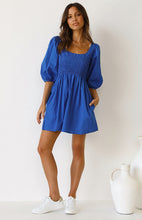 Load image into Gallery viewer, casual Friday outfits, lantern sleeves dress, solid color dress, cute short dress, casual dress, ladies going out dress, blue short frock, frill frock, cute dressy, cute outfits to wear roller skating, 80's casual wear, cute converse outfits, short homecoming dresses cheap, beautiful frock style, stylish frock dress, frocks and fashion, nice frock, lantern sleeve, cute outfits with dark blue jeans, street casual attire