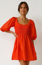 Load image into Gallery viewer, casual Friday outfits, lantern sleeves dress, solid color dress, cute short dress, casual dress, ladies going out dress, red short frock, frill frock, cute dressy, cute outfits to wear roller skating, 80's casual wear, cute converse outfits