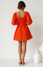 Load image into Gallery viewer, casual Friday outfits, lantern sleeves dress, solid color dress, cute short dress, casual dress, ladies going out dress, red short frock, frill frock, cute dressy, cute outfits to wear roller skating, 80's casual wear