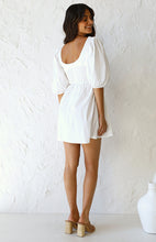 Load image into Gallery viewer, casual Friday outfits, lantern sleeves dress, solid color dress, cute short dress, casual dress, ladies going out dress, white short frock, frill frock, cute dressy